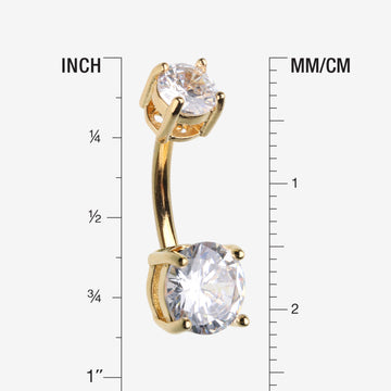 Detail View 1 of Golden Classic Sparkle Gem Prong Set Internally Threaded Belly Button Ring-Clear Gem